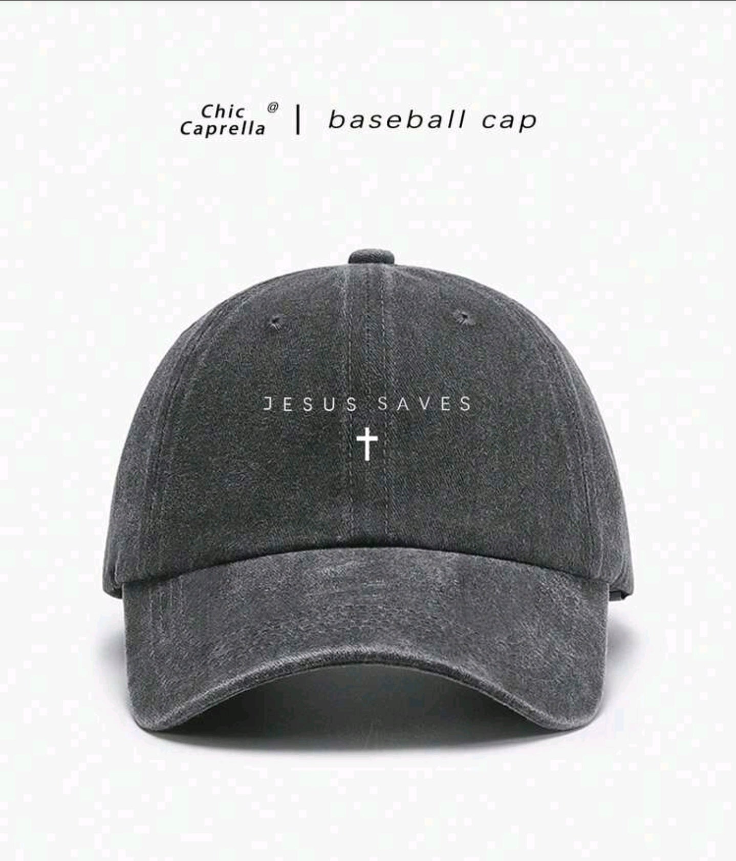 "JESUS SAVES" Printed Washed Baseball Cap, Adjustable Strap.
