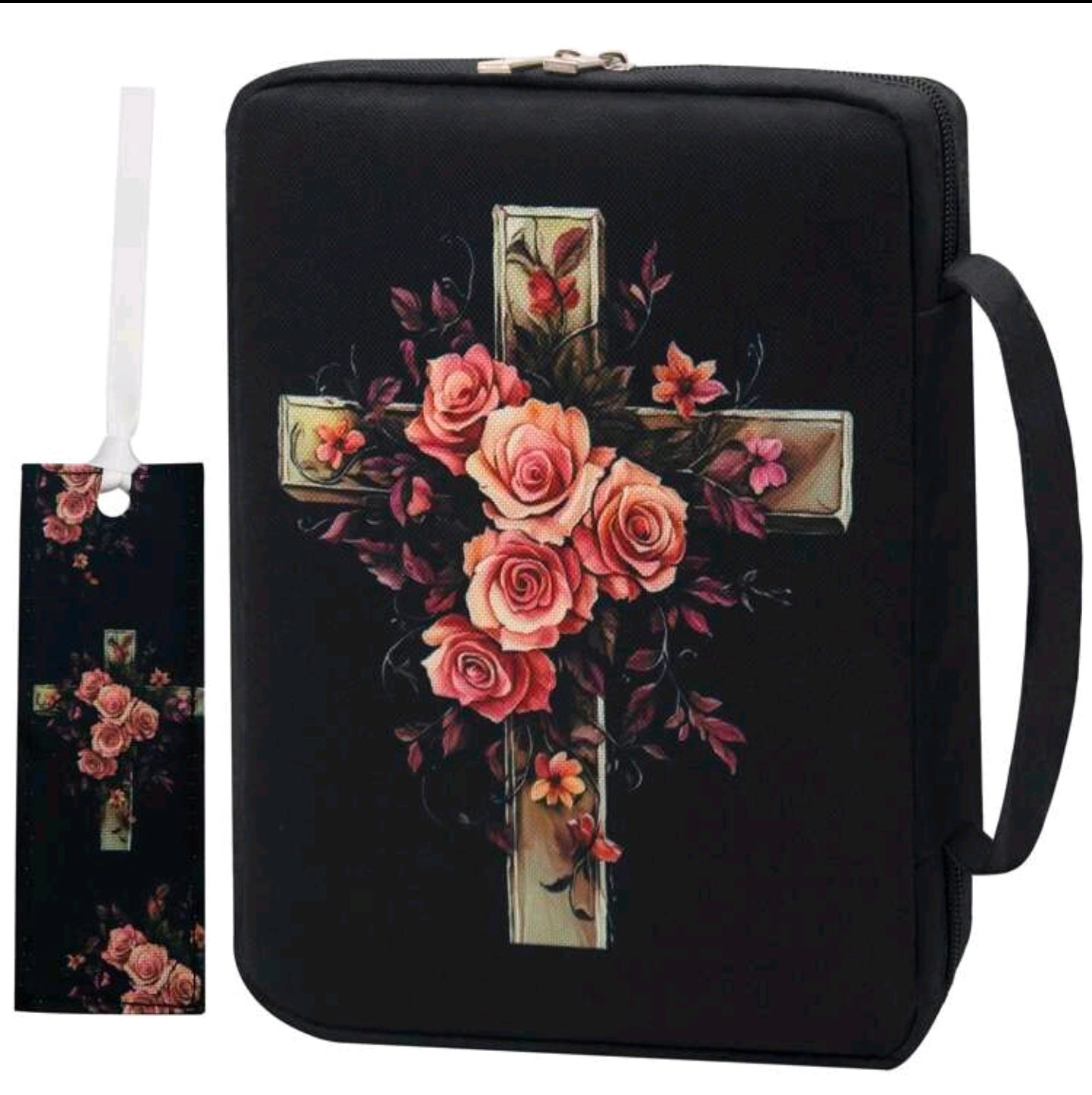 Bible Bag Cover, Floral Cross Bible Case With Handle