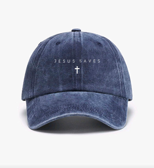 "JESUS SAVES" Printed Washed Baseball Cap, Adjustable Strap.